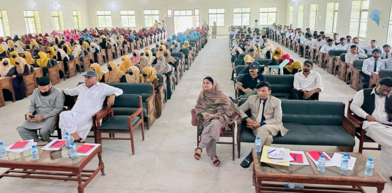 A ceremony in a seminar hall in GCT Rajanpur